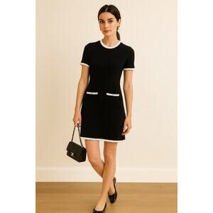 Chanel 22C Cruise Knit Black White Mini Short Logo CC Cotton Pockets 4 Dress 36